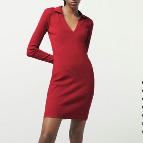 Zara Dresses & Skirts - Zara Red Polo long sleeve Cotton T shirt Mini Dress Size L NEW